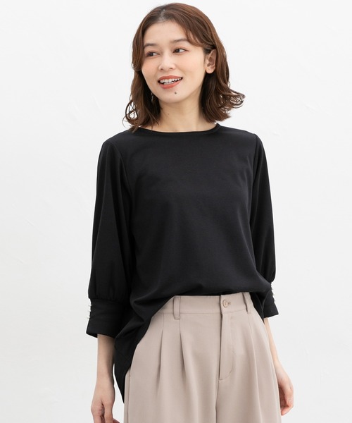 Honeys(ハニーズ)の「7分袖パール使いトップス(Tシャツ/カットソー・レディース・ブラック/ピンク/アイボリー/グレイッシュブルー・LL/3L/S/M/L)」の9枚目の写真
