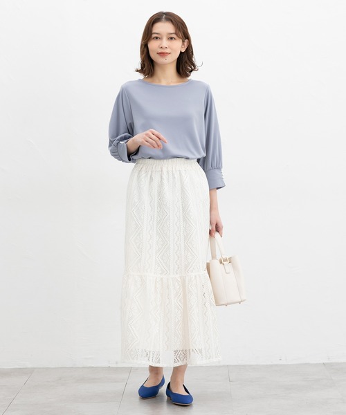 Honeys(ハニーズ)の「7分袖パール使いトップス(Tシャツ/カットソー・レディース・ブラック/ピンク/アイボリー/グレイッシュブルー・LL/3L/S/M/L)」の10枚目の写真