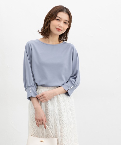 Honeys(ハニーズ)の「7分袖パール使いトップス(Tシャツ/カットソー・レディース・ブラック/ピンク/アイボリー/グレイッシュブルー・LL/3L/S/M/L)」の11枚目の写真