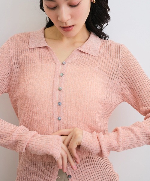 VIS（ビス）の「シアーポロ襟リブカーディガン（カーディガン/ボレロ・レディース・ピンク系その他2/ホワイト/チャコールグレー・FREE）」の3枚目の写真