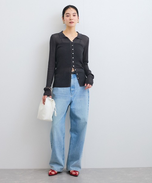 VIS（ビス）の「シアーポロ襟リブカーディガン（カーディガン/ボレロ・レディース・ピンク系その他2/ホワイト/チャコールグレー・FREE）」の19枚目の写真