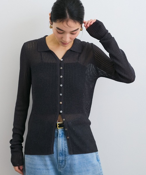 VIS（ビス）の「シアーポロ襟リブカーディガン（カーディガン/ボレロ・レディース・ピンク系その他2/ホワイト/チャコールグレー・FREE）」の21枚目の写真