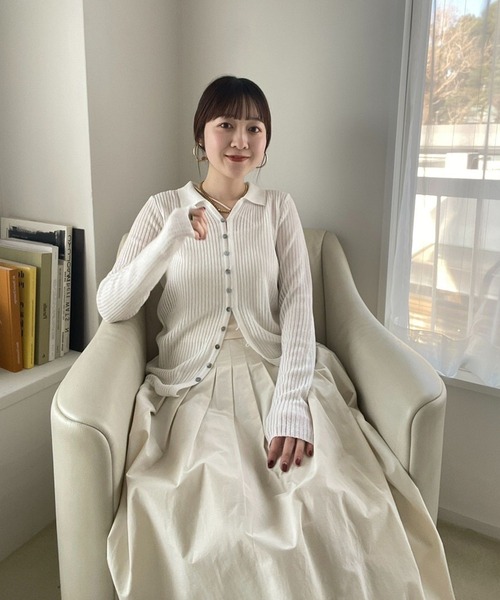 VIS（ビス）の「シアーポロ襟リブカーディガン（カーディガン/ボレロ・レディース・ピンク系その他2/ホワイト/チャコールグレー・FREE）」の4枚目の写真