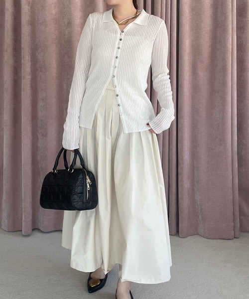 VIS（ビス）の「シアーポロ襟リブカーディガン（カーディガン/ボレロ・レディース・ピンク系その他2/ホワイト/チャコールグレー・FREE）」の8枚目の写真