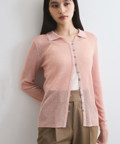 VIS（ビス）の「シアーポロ襟リブカーディガン（カーディガン/ボレロ・レディース・ピンク系その他2/ホワイト/チャコールグレー・FREE）」の12枚目の写真