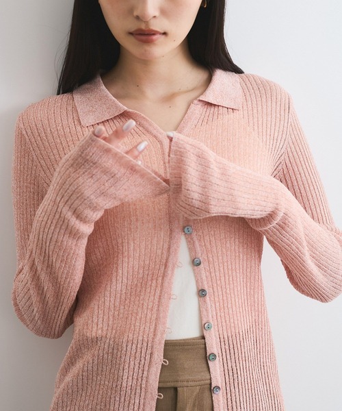 VIS（ビス）の「シアーポロ襟リブカーディガン（カーディガン/ボレロ・レディース・ピンク系その他2/ホワイト/チャコールグレー・FREE）」の13枚目の写真