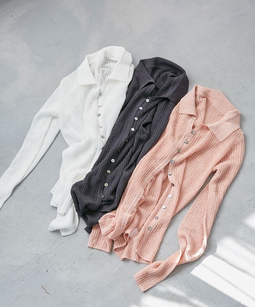 VIS（ビス）の「シアーポロ襟リブカーディガン（カーディガン/ボレロ・レディース・ピンク系その他2/ホワイト/チャコールグレー・FREE）」の15枚目の写真