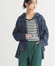 変形ヘムデニムシャツ
