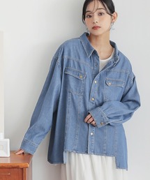 変形ヘムデニムシャツ