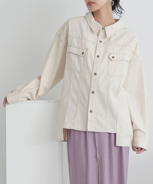 n'OrLABEL(ノアールレーベル)の「変形ヘムデニムシャツ(シャツ/ブラウス・レディース・ネイビー/ブルー/アイボリー・FREE)」の2枚目の写真