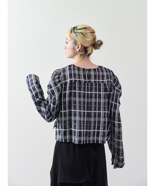DOLLUPOOPS（ドールアップウップス）の「チェックタックスリーブブラウス（シャツ/ブラウス・レディース・ネイビー/その他・38）」の12枚目の写真