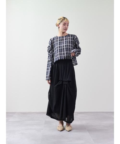 DOLLUPOOPS（ドールアップウップス）の「チェックタックスリーブブラウス（シャツ/ブラウス・レディース・ネイビー/その他・38）」の3枚目の写真