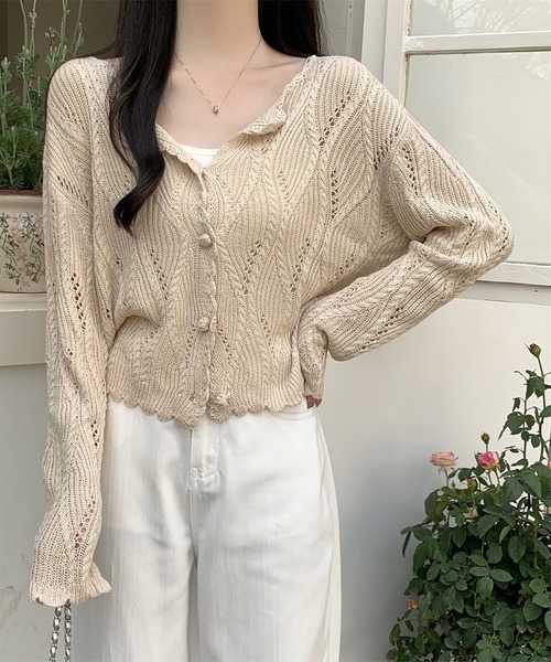 LAFFMO(ラフモ)の「透かし編みデザインニットカーディガン(カーディガン/ボレロ・レディース・ブラック/ベージュ/イエロー/ホワイト・F)」の22枚目の写真