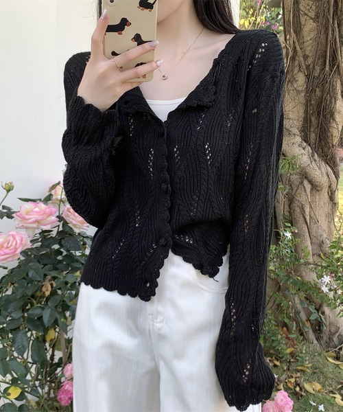 LAFFMO(ラフモ)の「透かし編みデザインニットカーディガン(カーディガン/ボレロ・レディース・ブラック/ベージュ/イエロー/ホワイト・F)」の20枚目の写真