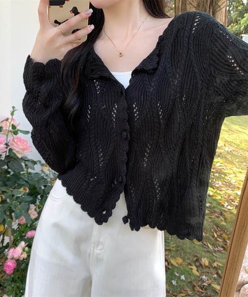 LAFFMO(ラフモ)の「透かし編みデザインニットカーディガン(カーディガン/ボレロ・レディース・ブラック/ベージュ/イエロー/ホワイト・F)」の21枚目の写真