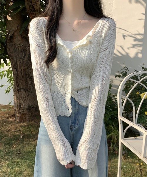 LAFFMO(ラフモ)の「透かし編みデザインニットカーディガン(カーディガン/ボレロ・レディース・ブラック/ベージュ/イエロー/ホワイト・F)」の12枚目の写真