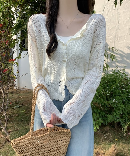 LAFFMO(ラフモ)の「透かし編みデザインニットカーディガン(カーディガン/ボレロ・レディース・ブラック/ベージュ/イエロー/ホワイト・F)」の17枚目の写真