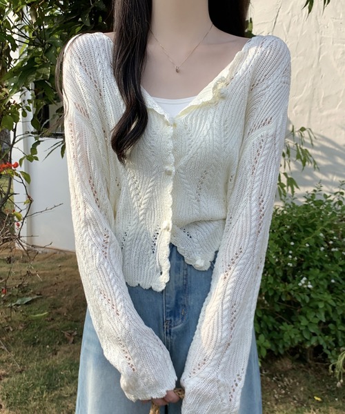 LAFFMO(ラフモ)の「透かし編みデザインニットカーディガン(カーディガン/ボレロ・レディース・ブラック/ベージュ/イエロー/ホワイト・F)」の18枚目の写真