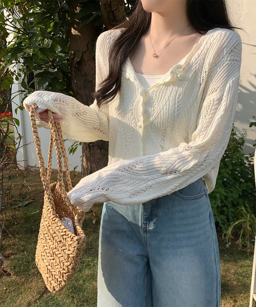 LAFFMO(ラフモ)の「透かし編みデザインニットカーディガン(カーディガン/ボレロ・レディース・ブラック/ベージュ/イエロー/ホワイト・F)」の19枚目の写真