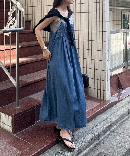 セール】ライトオンスデニムシャーリングキャミワンピース