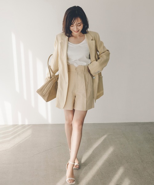 【タグ付き新品】anuans リネンバミューダパンツ　beige アニュアンス anuans リネンバミューダパンツ （BEIGE