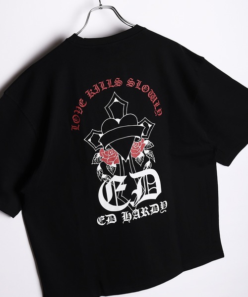 エドハーディー ed hardy レディース 半袖Ｔシャツ ブラック XSサイズ W02MLT549 新品 セール】EdHardy 半袖プリントTシャツ ラブキル柄（Tシャツ
