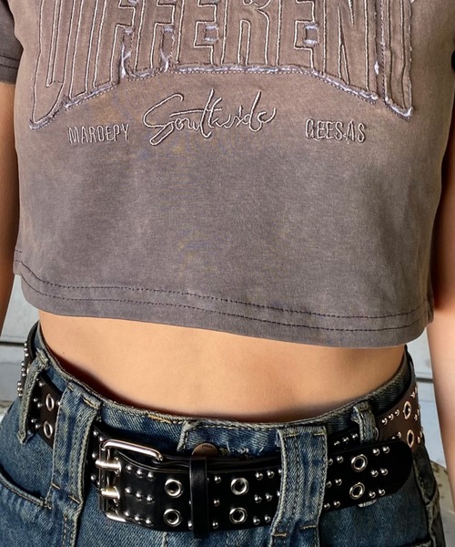 non-hedge(ノンヘッジ)の「ブリーチロゴ刺繍ショート丈Tシャツ(Tシャツ/カットソー・レディース・グレー/オフホワイト/ブラック・FREE)」の15枚目の写真