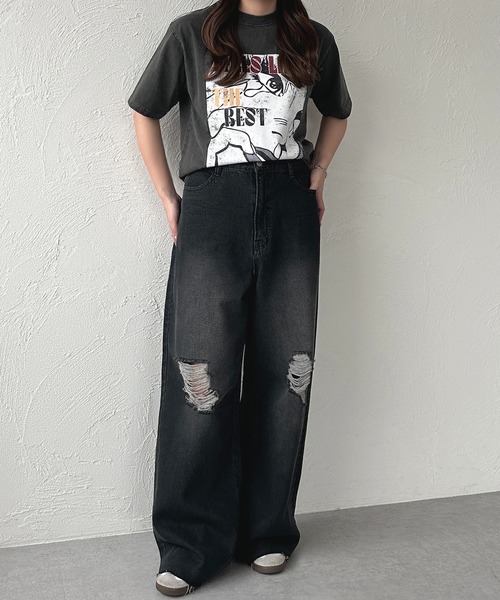 apres jour mignon(アプレジュールミニョン)の「ダメージデニムパンツ(デニムパンツ・レディース・ブラック/ライトブルー/ブルー・X-LARGE/LARGE/MEDIUM/SMALL)」の12枚目の写真