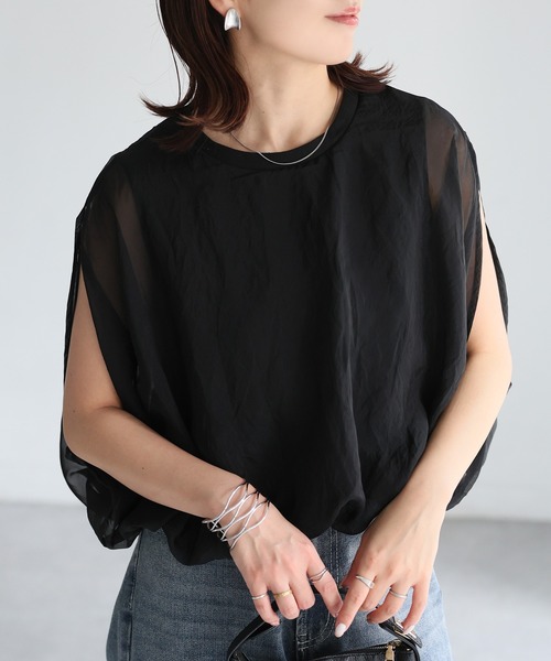 セール】チュールレイヤードノースリーブトップス（Tシャツ