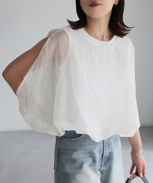 SALE エギュゼ iGUISER トップス 24春夏 ribbon tulle tops (white) リボンチュールトップス ノースリーブ ミドル丈 ig-001 ドットチュールトップス｜JENNE(ジェンヌ)公式通販：パリ