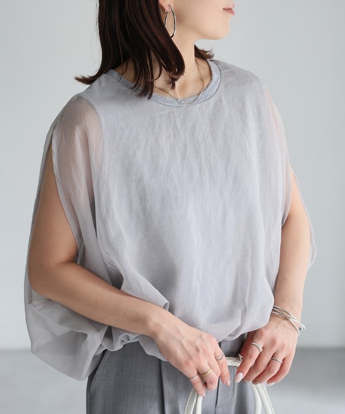 チュールレイヤードノースリーブトップス（Tシャツ/カットソー