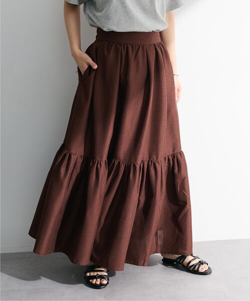 ELENCARE DUE(エレンカーレデュエ)の「・ELENCARE DUE リネンライクティアードスカート(スカート・レディース・ブラック/ブラウン/グレー/グリーン・FREE)」の1枚目の写真