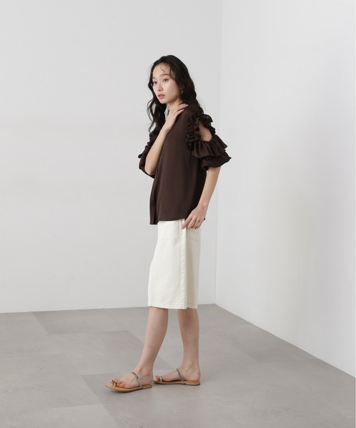 N.(N. Natural Beauty Basic)(エヌエヌナチュラルビューティーベーシック)の「ラッフルスリーブブラウス(シャツ/ブラウス・レディース・オフホワイト/ブルー/ブラウン・MEDIUM)」の20枚目の写真