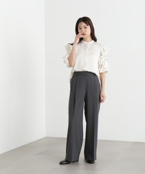 N.(N. Natural Beauty Basic)(エヌエヌナチュラルビューティーベーシック)の「ラッフルスリーブブラウス(シャツ/ブラウス・レディース・オフホワイト/ブルー/ブラウン・MEDIUM)」の5枚目の写真