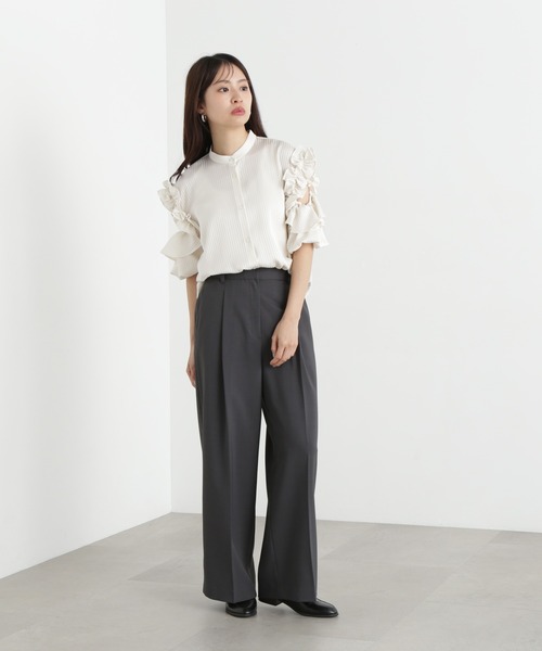 N.(N. Natural Beauty Basic)(エヌエヌナチュラルビューティーベーシック)の「ラッフルスリーブブラウス(シャツ/ブラウス・レディース・オフホワイト/ブルー/ブラウン・MEDIUM)」の8枚目の写真