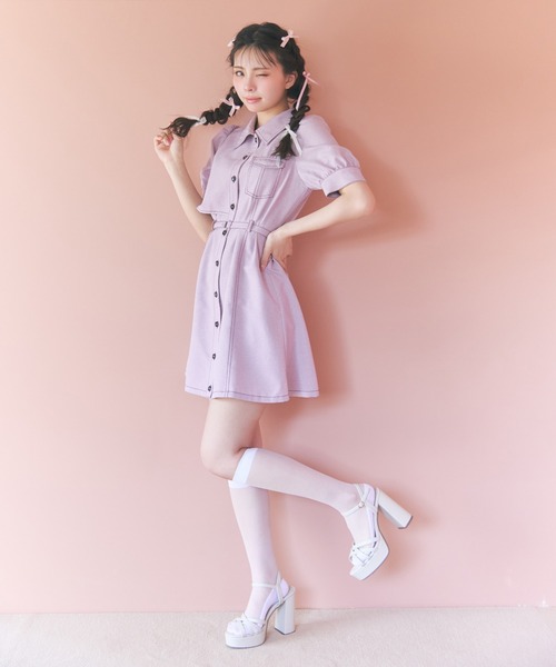 REDYAZEL(レディアゼル)の「バイカラーステッチアシメデザイン半袖ミニワンピース(ワンピース・レディース・ネイビー/ピンク/グレー・FREE)」の7枚目の写真