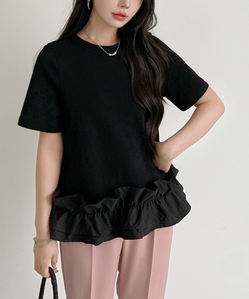 by LEGNA(バイレグナ)の「ペプラム風 裾フリルダンボールブラウス(Tシャツ/カットソー・レディース・ホワイト/ブラック/ブラック×ホワイト・MEDIUM/LARGE)」の5枚目の写真