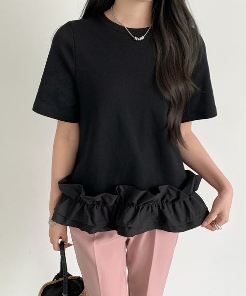 by LEGNA(バイレグナ)の「ペプラム風 裾フリルダンボールブラウス(Tシャツ/カットソー・レディース・ホワイト/ブラック/ブラック×ホワイト・MEDIUM/LARGE)」の7枚目の写真