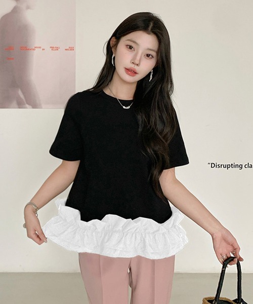 by LEGNA(バイレグナ)の「ペプラム風 裾フリルダンボールブラウス(Tシャツ/カットソー・レディース・ホワイト/ブラック/ブラック×ホワイト・MEDIUM/LARGE)」の17枚目の写真