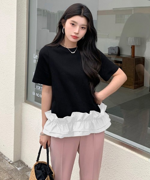 by LEGNA(バイレグナ)の「ペプラム風 裾フリルダンボールブラウス(Tシャツ/カットソー・レディース・ホワイト/ブラック/ブラック×ホワイト・MEDIUM/LARGE)」の18枚目の写真