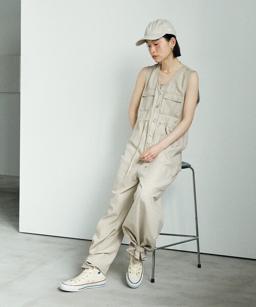 SOMETHING（サムシング）の「SOMETHING × FREAK'S STORE/サムシング 別注 Summer 3pockets Combinaison /サマー 3ポケットコンビネゾン/サロペット/デニムコンビネゾン/レーヨンリネンコンビネゾン（つなぎ/オールインワン・レディース・ネイビー/ベージュ/バーガンディー・SMALL/MEDIUM）」の6枚目の写真