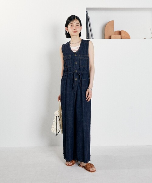 SOMETHING（サムシング）の「SOMETHING × FREAK'S STORE/サムシング 別注 Summer 3pockets Combinaison /サマー 3ポケットコンビネゾン/サロペット/デニムコンビネゾン/レーヨンリネンコンビネゾン（つなぎ/オールインワン・レディース・ネイビー/ベージュ/バーガンディー・SMALL/MEDIUM）」の14枚目の写真