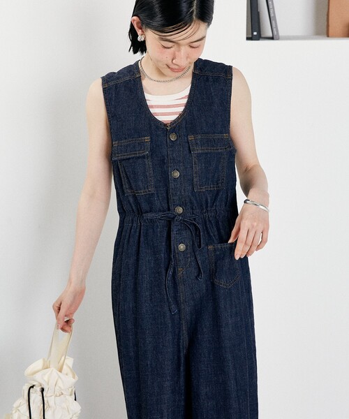 SOMETHING（サムシング）の「SOMETHING × FREAK'S STORE/サムシング 別注 Summer 3pockets Combinaison /サマー 3ポケットコンビネゾン/サロペット/デニムコンビネゾン/レーヨンリネンコンビネゾン（つなぎ/オールインワン・レディース・ネイビー/ベージュ/バーガンディー・SMALL/MEDIUM）」の17枚目の写真