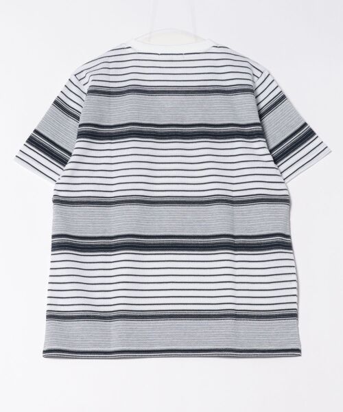 m.f.editorial（エムエフエディトリアル）の「【ストレッチ】m.f.エディトリアル メンズ ポップコーンボーダー Vネック 半袖 Tシャツ（Tシャツ/カットソー・メンズ・グレー系その他2/ネイビー・MEDIUM/LARGE/X-LARGE）」の3枚目の写真