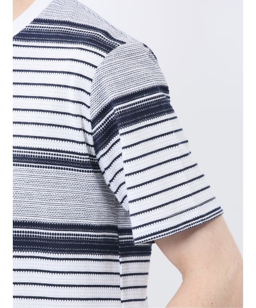m.f.editorial（エムエフエディトリアル）の「【ストレッチ】m.f.エディトリアル メンズ ポップコーンボーダー Vネック 半袖 Tシャツ（Tシャツ/カットソー・メンズ・グレー系その他2/ネイビー・MEDIUM/LARGE/X-LARGE）」の17枚目の写真