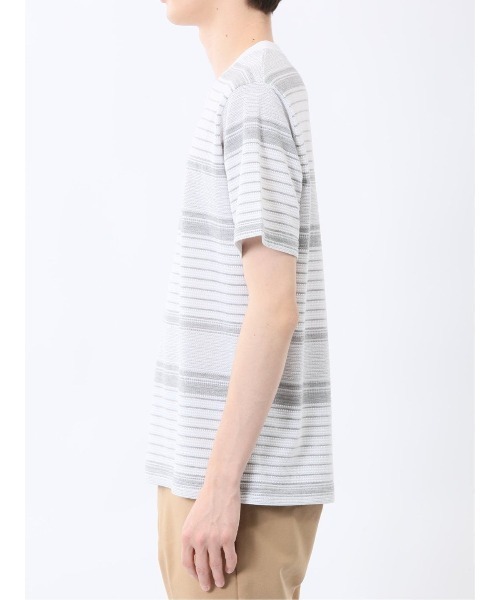 m.f.editorial（エムエフエディトリアル）の「【ストレッチ】m.f.エディトリアル メンズ ポップコーンボーダー Vネック 半袖 Tシャツ（Tシャツ/カットソー・メンズ・グレー系その他2/ネイビー・MEDIUM/LARGE/X-LARGE）」の10枚目の写真