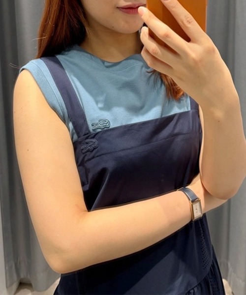 【LACOSTE】ロングプリーツストラップワンピース LACOSTE ワンピース レーザーカットドットライン ロングプリーツ