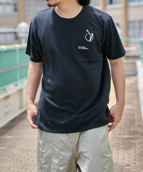 親子コーデ】ポンチメガネ刺繍ポケットTシャツ（Tシャツ/カットソー