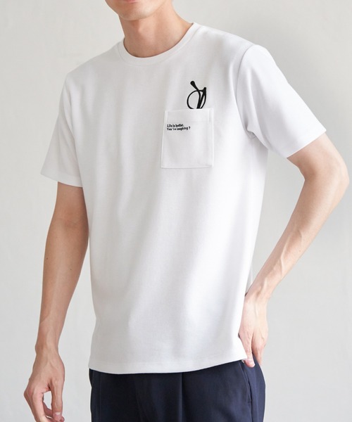 ikka(イッカ)の「【親子コーデ】ポンチメガネ刺繍ポケットTシャツ(Tシャツ/カットソー・メンズ・ネイビー/グリーン/ホワイト・XL/L/M/S)」の2枚目の写真