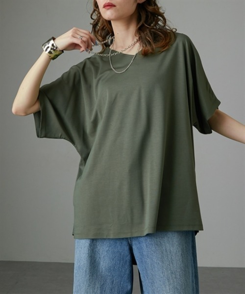 Soiunique（スワユニーク）の「【接触冷感】ゆったりＶネック半袖Ｔシャツ［Soiunique］（Tシャツ/カットソー・レディース・カーキ/ネイビー/ブルー・S～Ｍ/L～LL）」の9枚目の写真